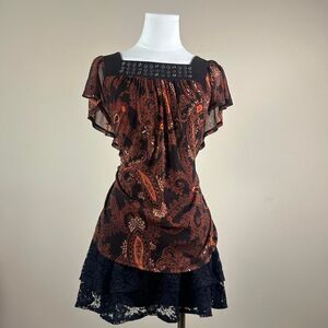 Apt 9 Whimsigoth Paisley Top with Beaded Neckline
